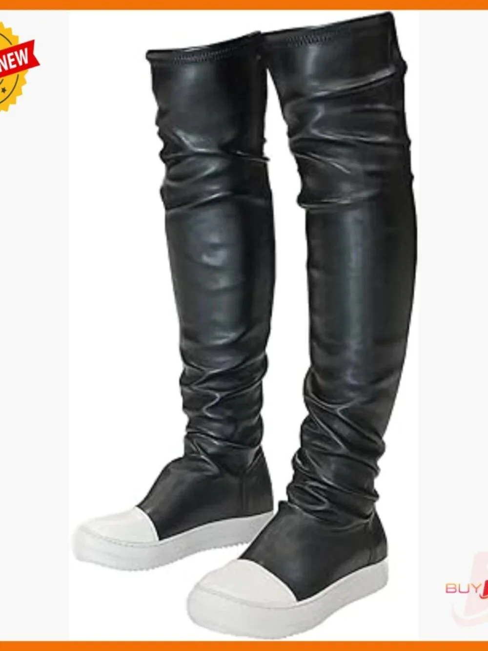 Thigh High Over the Knee Boots Flat Heel Round Toe Vegan Leather